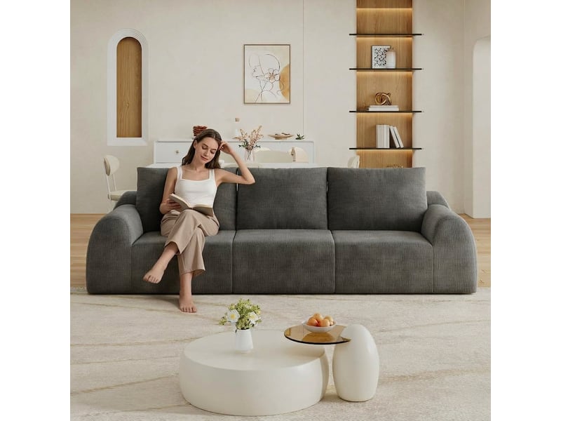  Grand canapé 257 cm en tissu chenille gris foncé sans armature  - Conforama B