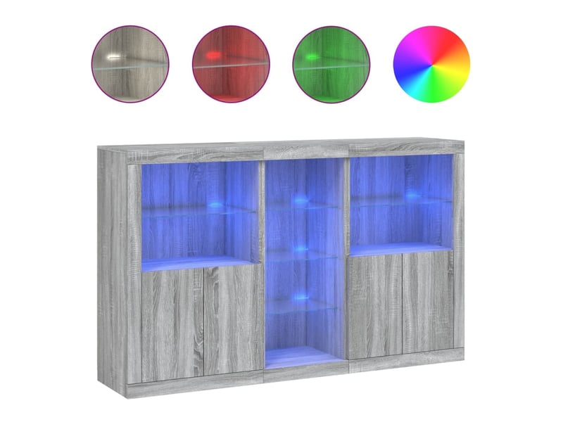 Buffet - bahut - meuble de rangement avec lumières led sonoma gris 162x37x100 cm - Conforama A