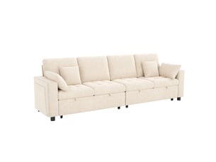 Canapé droit convertible <strong>HAVRYA</strong> <strong></strong> 4 places Polyester beige
