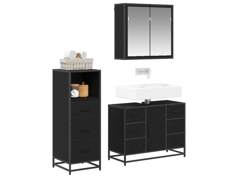 Ensemble de mobilier de salle de bain 3 pc chêne noir cf64362 - Conforama C