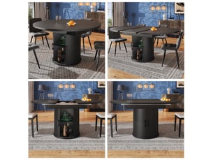Table ronde extensible passage ovale 118-158 cm, plateau agrandissable, table repas polyvalente pour cuisine, balcon et salle à ma