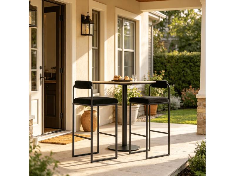  Tabouret de bar 2 pièces avec dossier ergonomique, repose-pieds et assise rembourrée en velours noir  - Conforama C