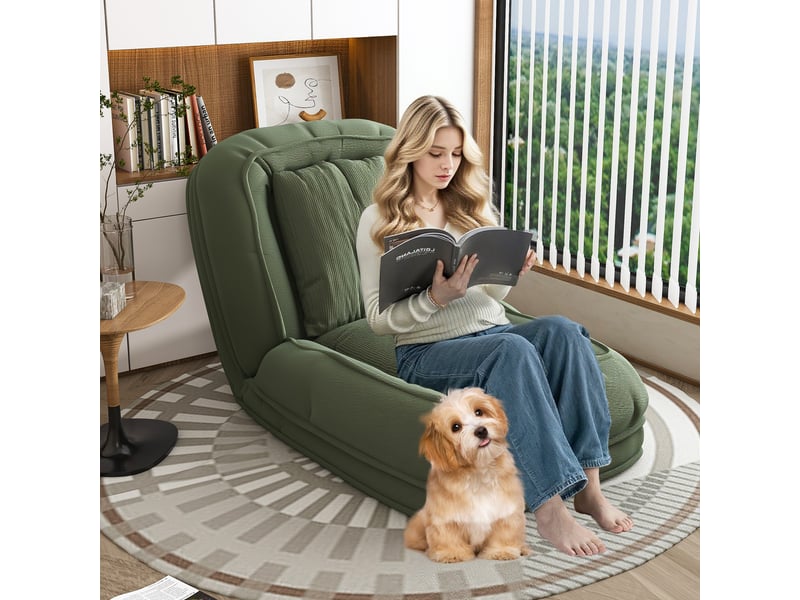  Canapé-lit ergonomique pliable vert, réglable 5 positions avec 2 coussins  - Conforama B
