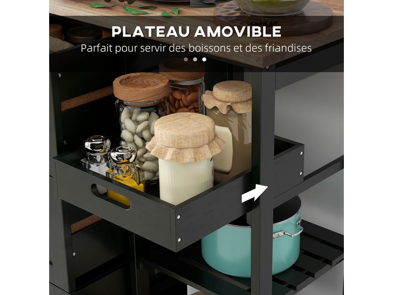  Desserte de cuisine à roulettes 3 tiroirs plateau amovible noir 67 x 37 x 85,5 cm  - Conforama E