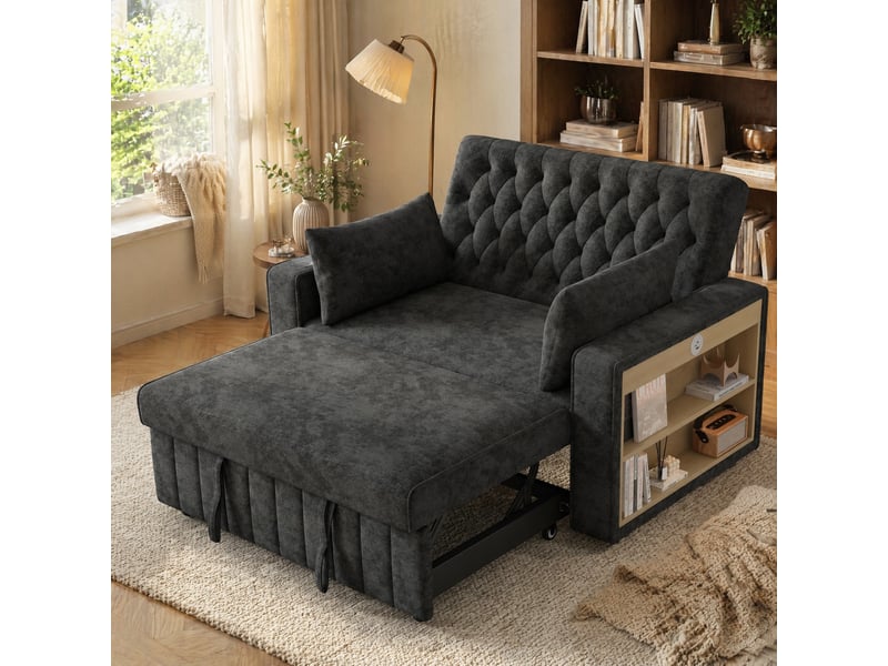  Canapé convertible modenvie 2 places avec rangement usb en chenille gris 140 x 137 x 84 cm  - Conforama E