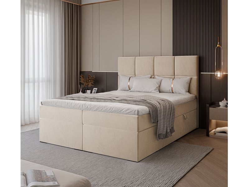 Lit coffre magnus - 140x200 cm - avec matelas et surmatelas - velours dense - beige clair MAGNUS - Conforama B