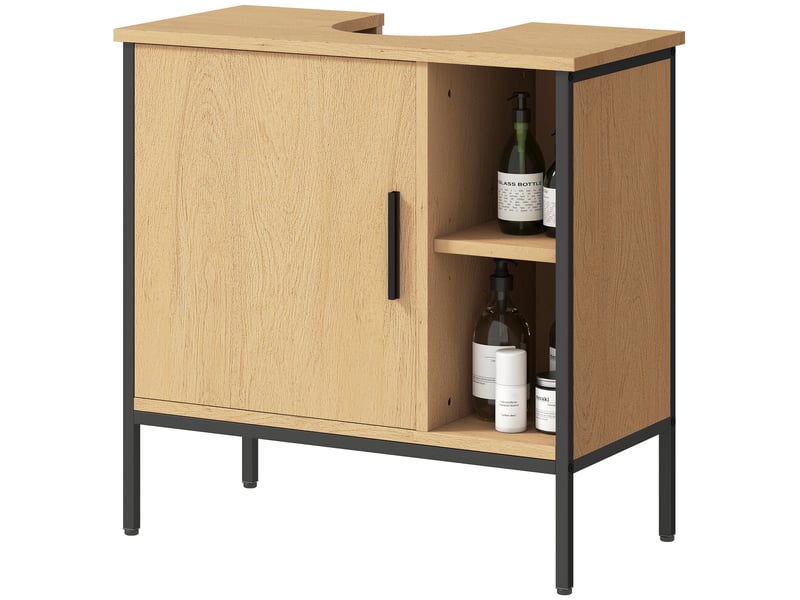  Meuble sous lavabo 60 cm effet chêne, découpe en u, porte et étagère réglable  - Conforama B