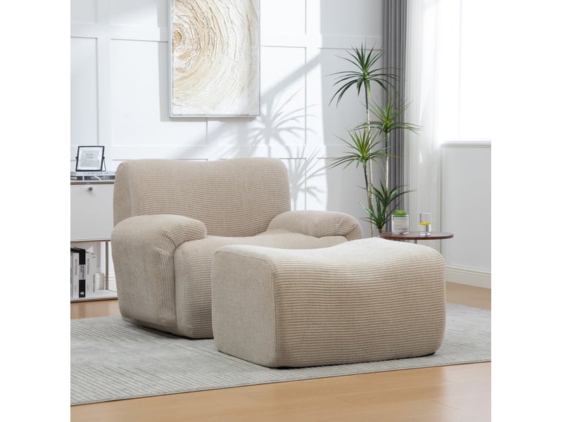  Fauteuil 1 place avec repose-pieds en chenille kaki clair  - Conforama B