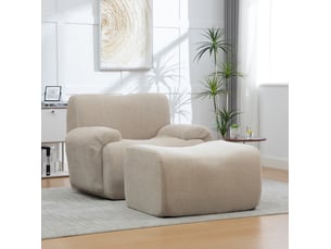 Fauteuil 1 place avec repose-pieds en chenille kaki clair