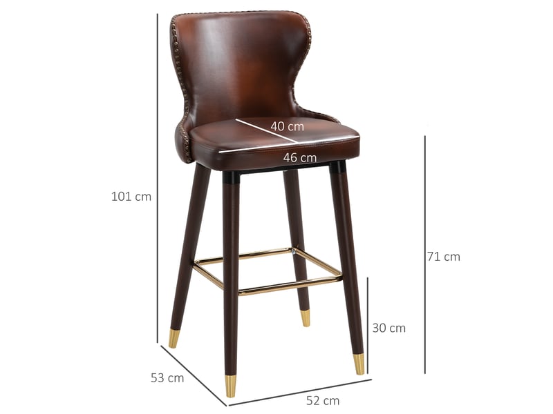  Tabourets de bar lot de 2 avec dossier et repose-pieds - lpospi - structure métal et pieds bois, simili cuir marron  - Conforama D