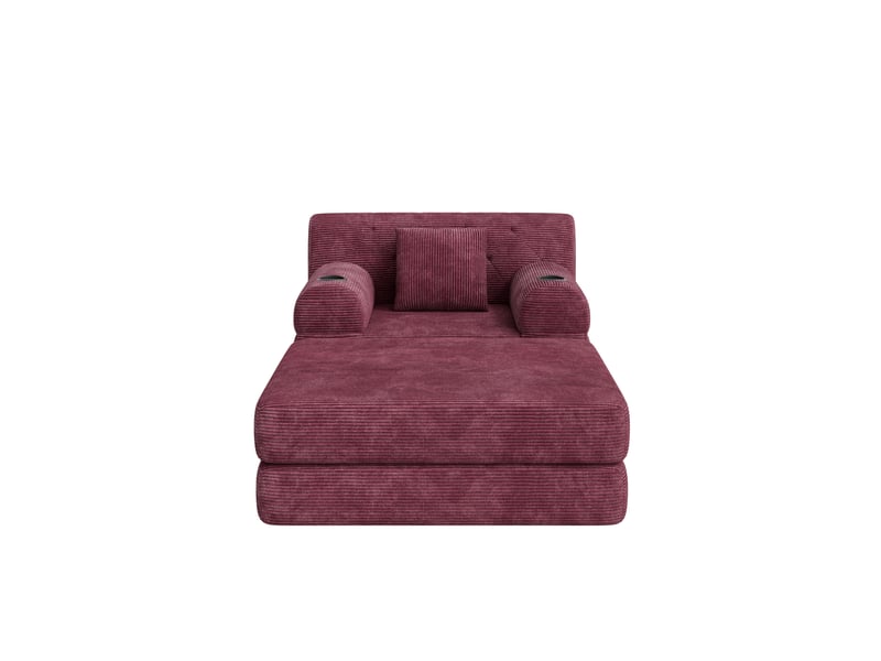  Fauteuil convertible compressé 1 place avec pouf, en velours côtelé rouge bordeaux  - Conforama E