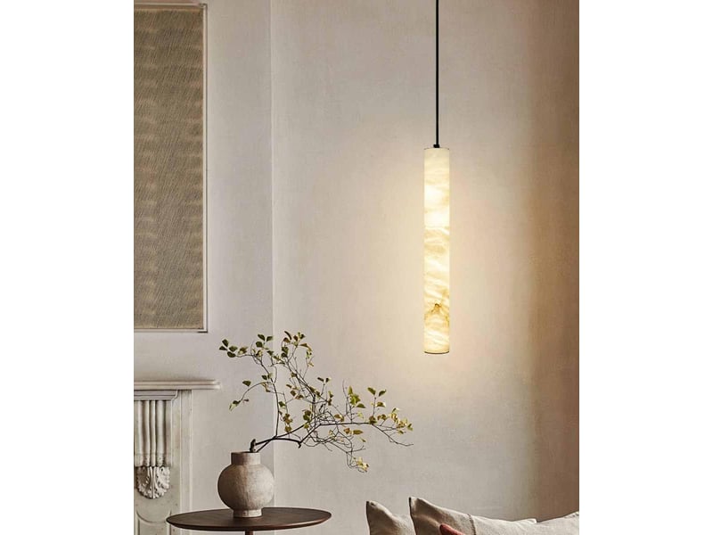  Suspension en marbre naturel 40cm, dorée – led lumière chaude, style chandelier moderne  - Conforama E