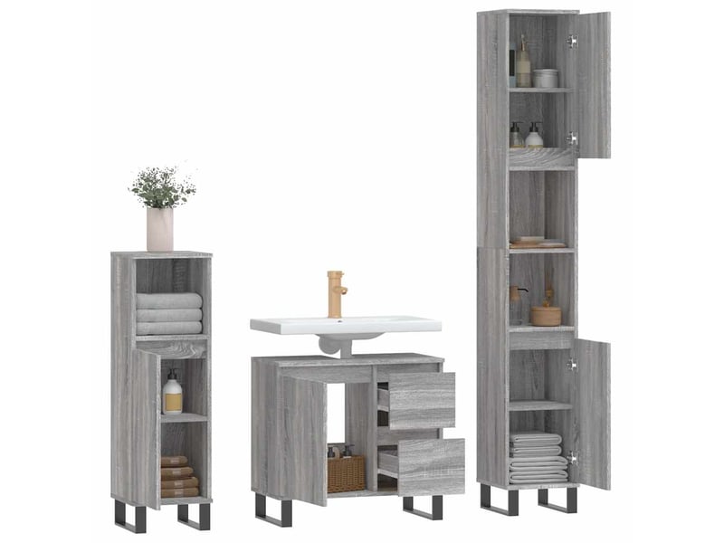 Ensemble de meubles de salle de bain 3 pcs sonoma gris cf63815 - Conforama E