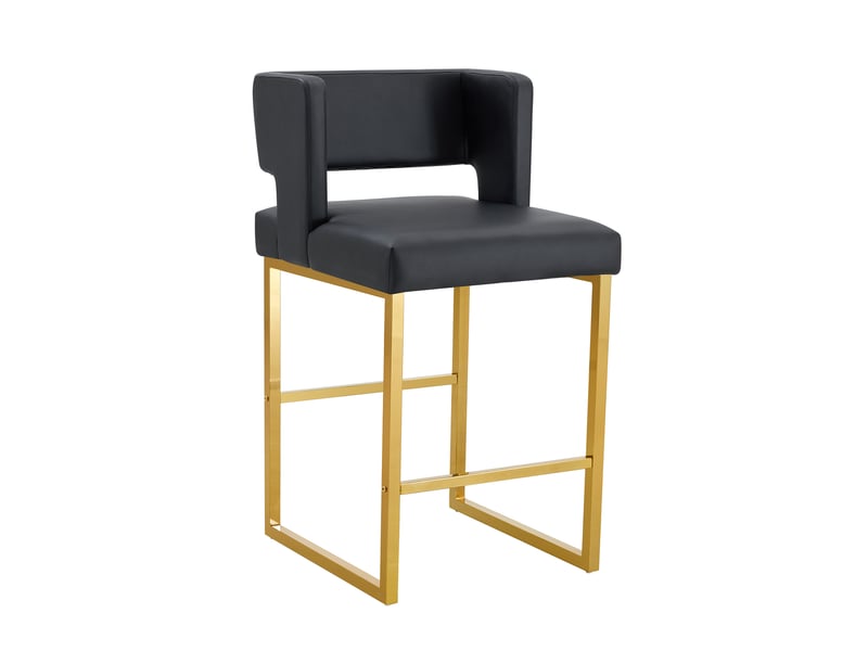  Lot de 2 tabourets de bar 53x48x91 cm, chaises hautes avec assise carrée, meuble cuisine, pieds en métal doré, pu noir  - Conforama A