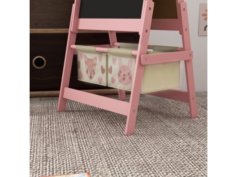 Chevalet enfant 3 en 1 rose, rouleau papier, tableau noir, tableau blanc, paniers rangement, 54x46,5x93 cm - Conforama E