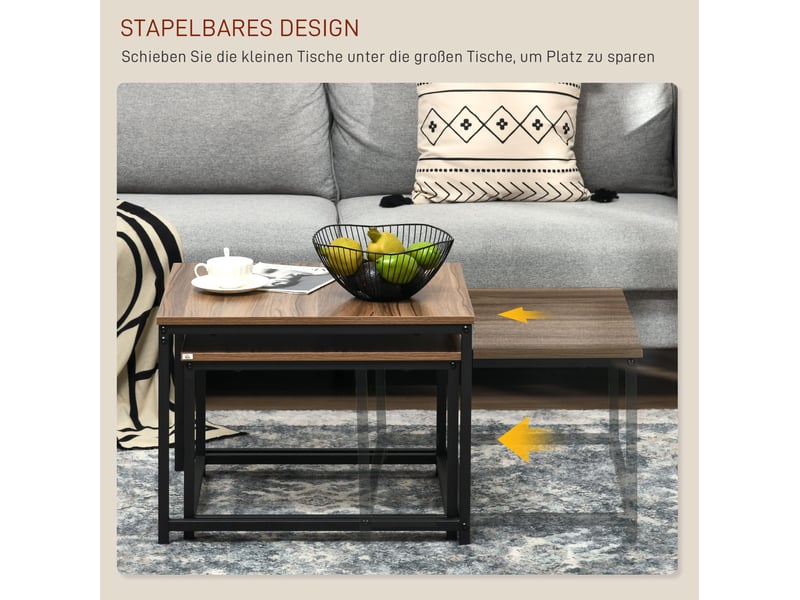  Tables basses gigognes avec 2 tables, pieds réglables et structure en acier, en bois effet naturel pour salon  - Conforama C