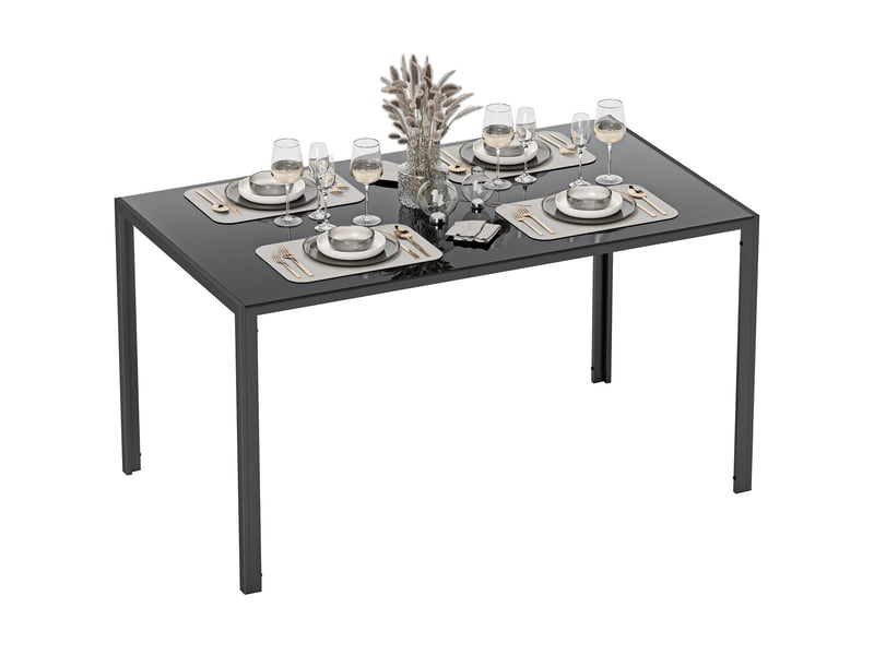  Table de repas rectangulaire en verre trempé noir, pieds en métal, 140x80x75 cm 835-479V01BK - Conforama B
