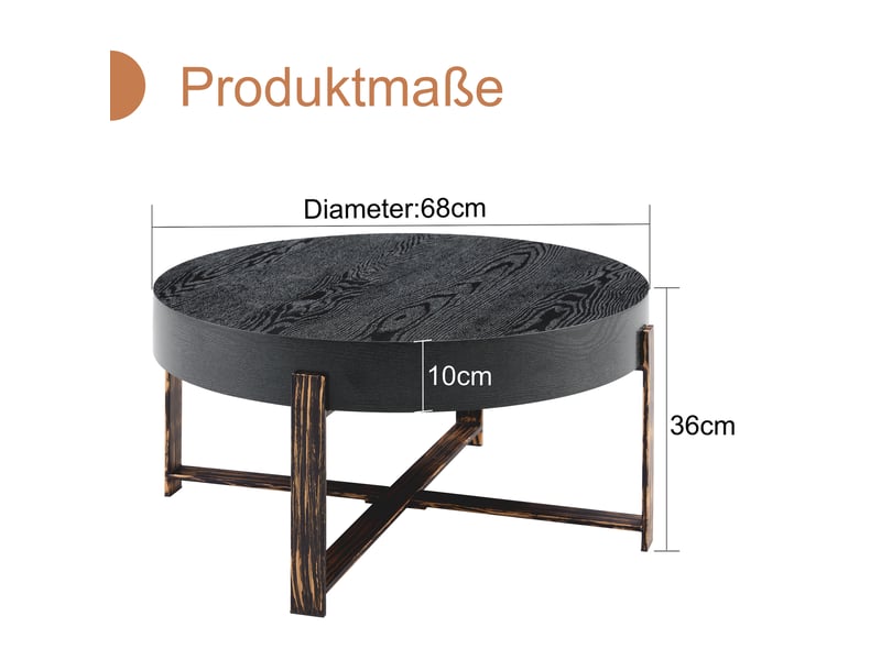  Table basse rond 68×68×36 cm, mdf et métal, noir Fay Lum - Conforama C