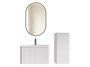 Armoire de salle de bain avec meuble sous vasque, meuble latéral et miroir led pour salle de bain moderne et ordonnée