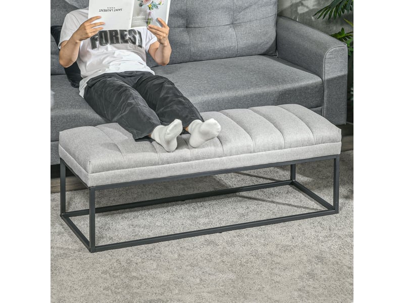  Banc rembourré modenvie en polyester aspect lin gris clair 120 x 44 x 45,5 cm  - Conforama D