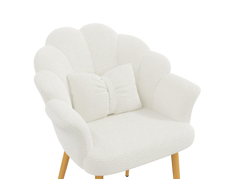  Lot de 6 fauteuils de salle à manger 64x65,5x85 cm, dossier pétale, accoudoirs, tissu bouclette, blanc  - Conforama D