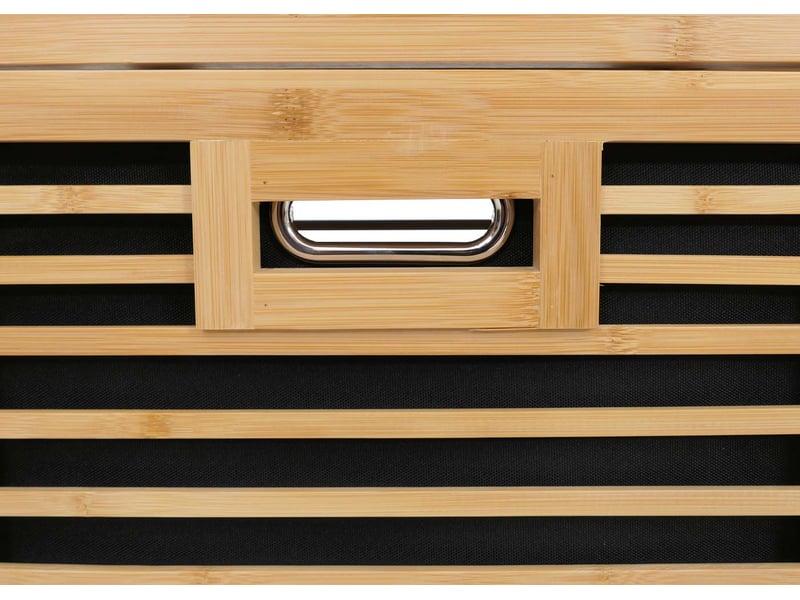  Armoire de salle de bains en bambou hwc-n83, armoire de salle de bains à étagères, 2 paniers à linge, 4 étagères, mvg 168 x 81 x 33 cm - naturel, panier anthracite  - Conforama E
