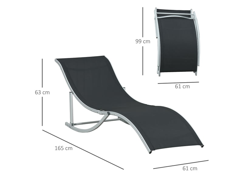  Ensemble de 2 chaises longues pliantes de jardin en aluminium et textilène, 61 x 165 x 63 cm, noir  - Conforama D