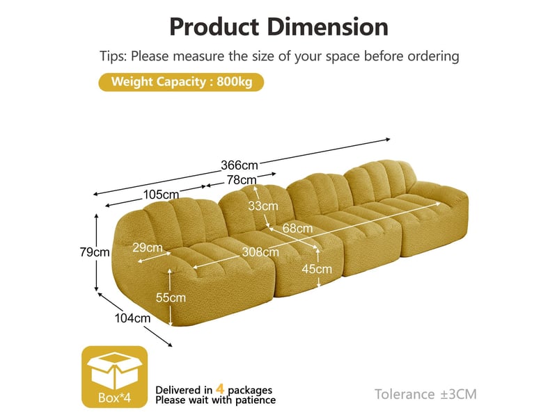  Canapé modulable forme coquillage mousse haute densité 32d assise profonde tissu doux jaune  - Conforama C