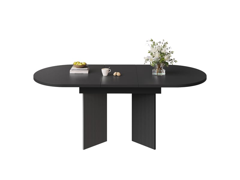 Table à manger extensible 120-160x80 cm - table ovale pour cuisine et salon, mdf noir  - Conforama A