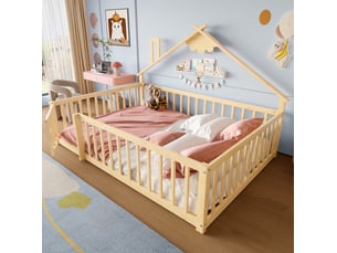 Lit cabane 140x190 cm <strong>DESMIU</strong> <strong></strong> coloris naturel