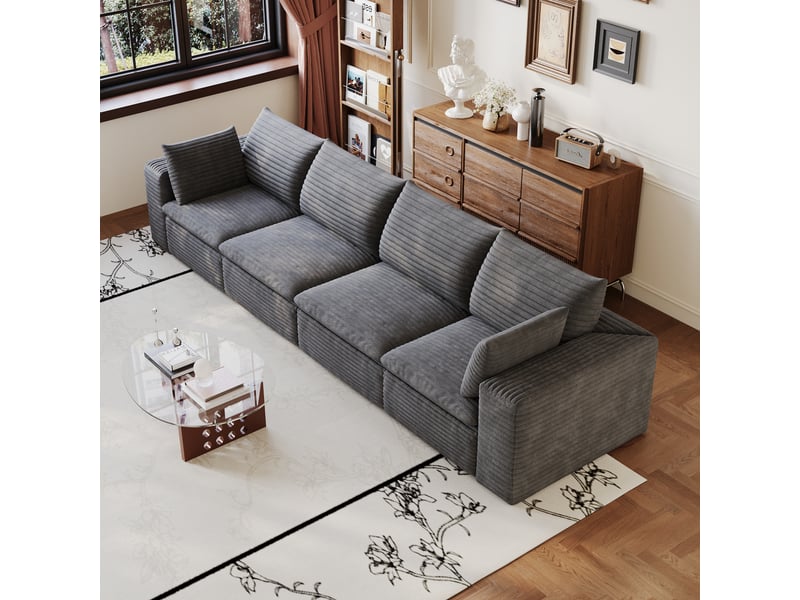 Canapé nuage 340 cm en velours côtelé gris foncé 4 places modulable sans montage - Conforama W