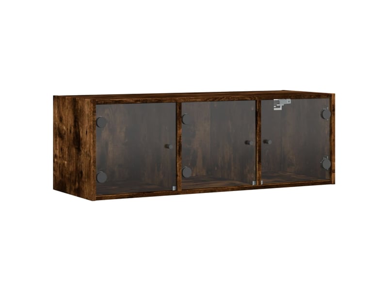  Armoire murale salon, meuble de rangement avec portes en verre chêne fumé 102x37x35 cm  - Conforama A
