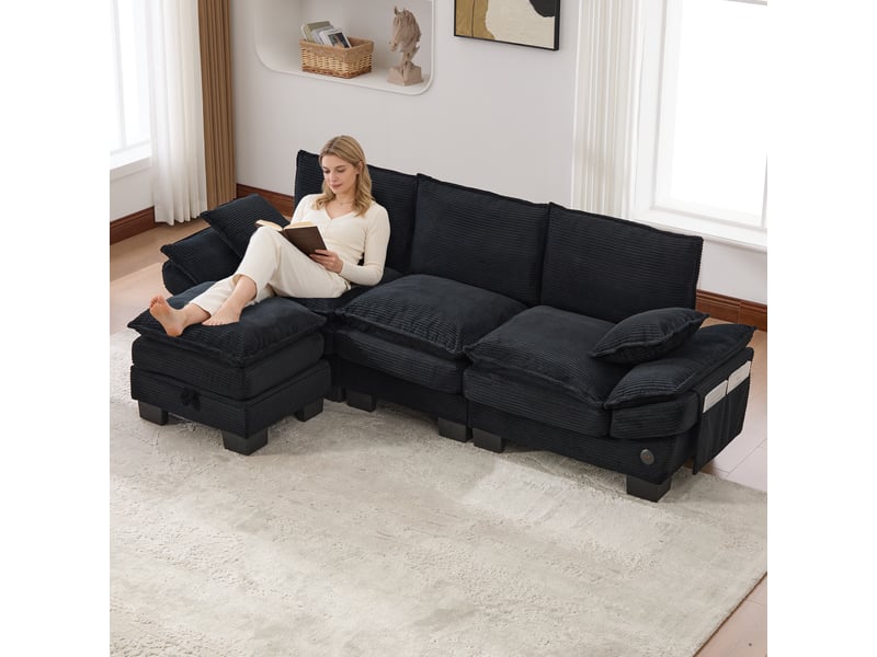 Canapé d'angle réversible fixe 3 places tissu noir - Conforama B