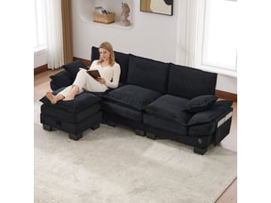 Canapé d'angle réversible fixe <strong>MERAX</strong> <strong></strong> 3 places Velours côtelé noir