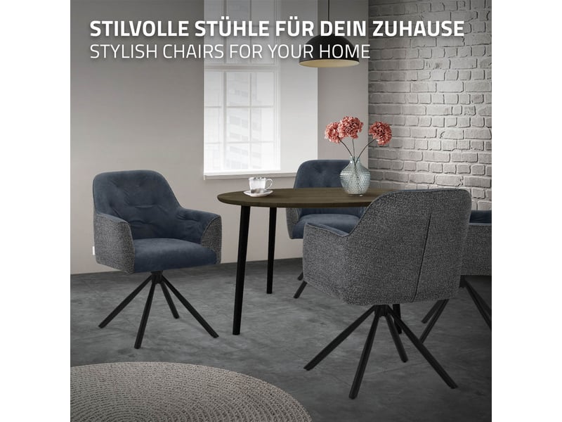 Ml-design chaise salle à manger pivotante 360° en tissu tissé et simili, avec accoudoirs et dossier, cadre en acier, pieds réglables, rembourrage confortable, pour salon cuisine, 120 kg, anthracite ECD Germany GmbH - Conforama E