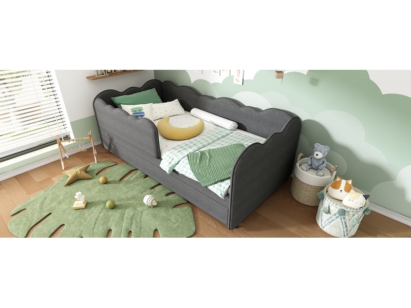  Lit gigogne 90x190 cm gris lin avec sommier inclus evarich - Conforama D