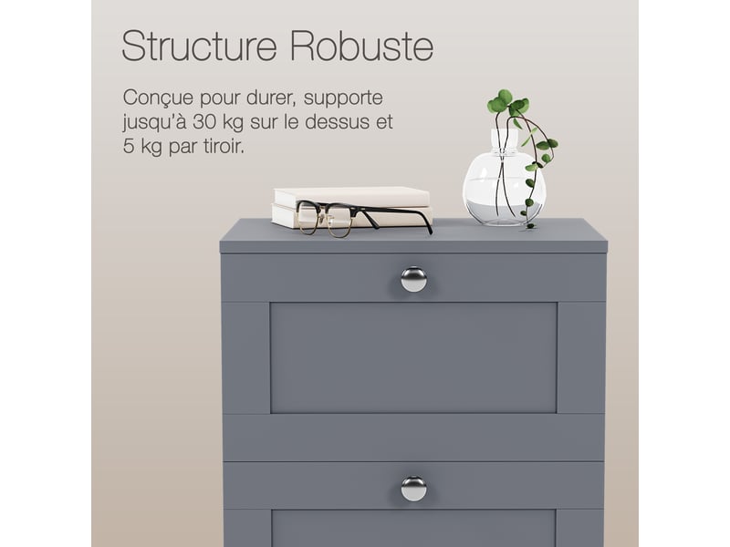  Table de chevet altino 3 tiroirs, commode de nuit, chambre, rangement, 62x40x36cm, gris 3332177 - Conforama W