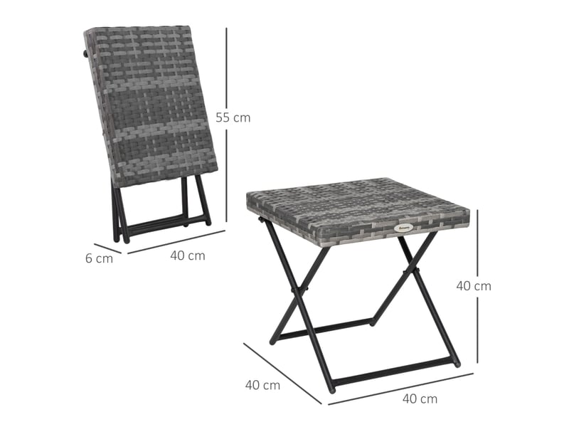  Table basse de jardin pliante 40x40x40 cm – grise – résine tressée, piètement métallique pliable robuste  - Conforama C