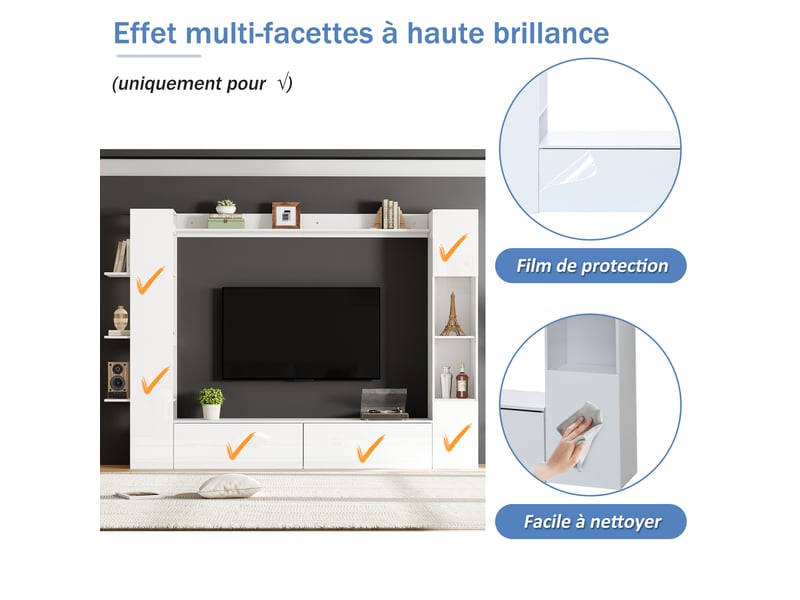 Wohnwand,245x30x170 cm,avec rangement et vitrines,mdf,blanc brillant - Conforama E