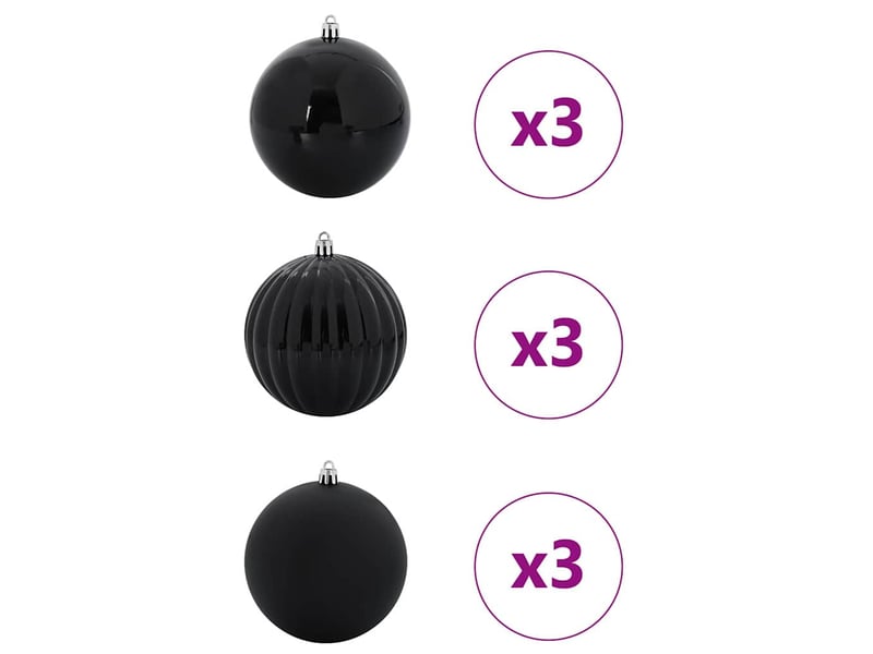  Ensemble de boules de noël xl 9 pcs noir ø 15 cm plastique  - Conforama C