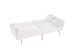 Canapé 2 places - 175x79x82cm - canapé droit convertible lit  bouclette dossier réglable 3 niveaux pieds dorés - blanc