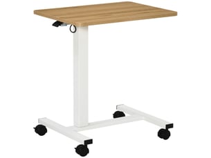 Bureau assis debout réglable en hauteur 70-110 cm, table pour ordinateur portable à roulettes, forme en c, acier blanc et bois naturel