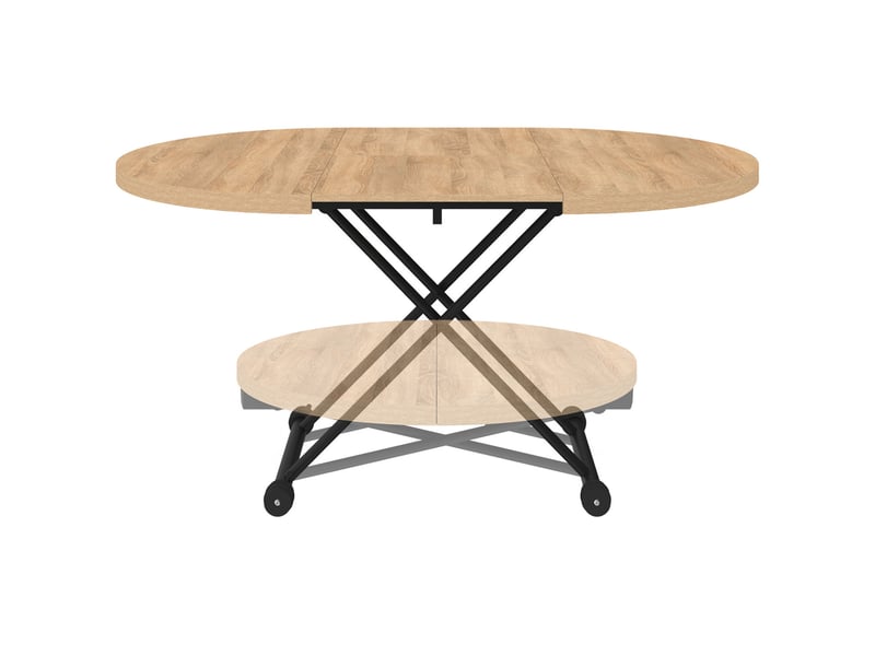 Table basse extensible relevable en table à manger ronde altura plateau façon hêtre pied noir design industriel - Conforama C
