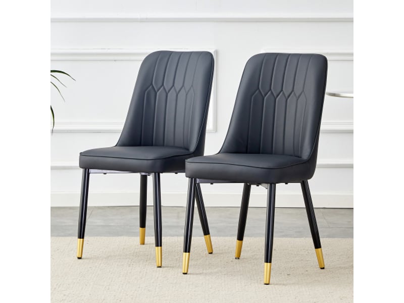  Lot de 2 chaises modernes noir simili cuir dossier pieds métal cuisine salle à manger chambre  - Conforama W