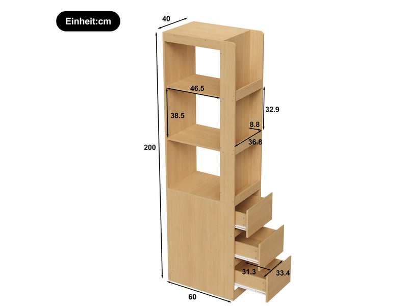  Bibliothèque haute 60x40x200 cm avec 3 niches ouvertes, 3 tiroirs, effet chêne evarich - Conforama C