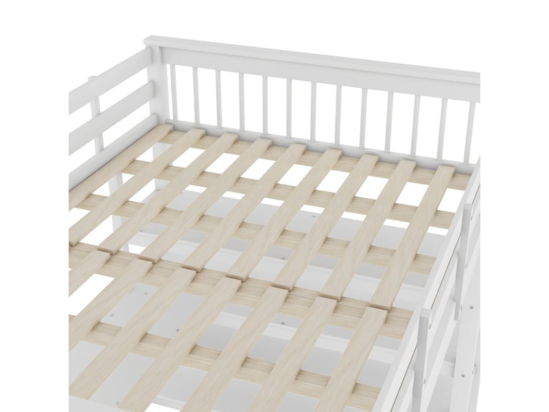 Lit mezzanine 140x200cm avec bureau intégré et étagères de rangement, lit double - avec échelle - barrières de sécurité - blanc - Conforama D
