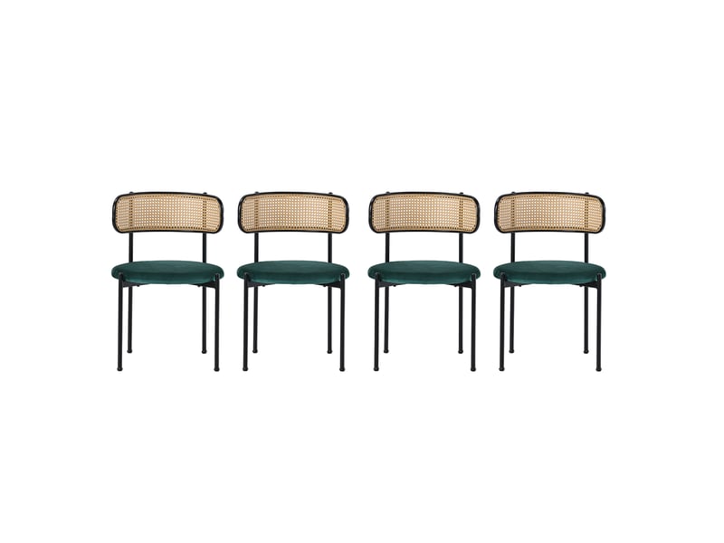  Chaises de salle à manger lot de 4 avec dossier en rotin et assise ronde - lpospi - pieds en métal, velours vert  - Conforama E