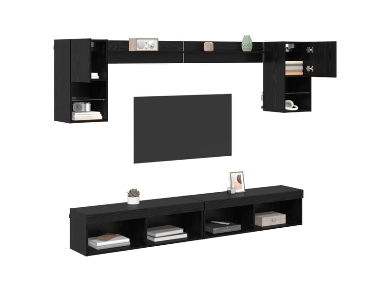  Unités murales tv avec led 6 pc chêne noir bois d'ingénierie shl34390  - Conforama C