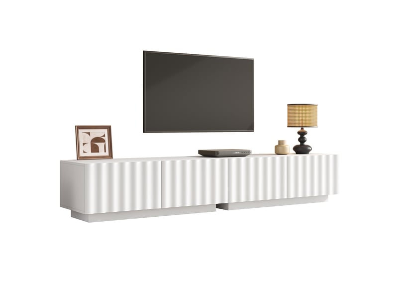 Meuble tv 200x40x35 cm, 1 tiroir, passe-câbles, push-to-open, façades texturées, grand rangement, mdf et pb pour salon - blanc - Conforama A