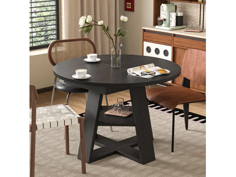  Table à manger extensible ronde 110150x110 cm noir veinage bois  - Conforama E